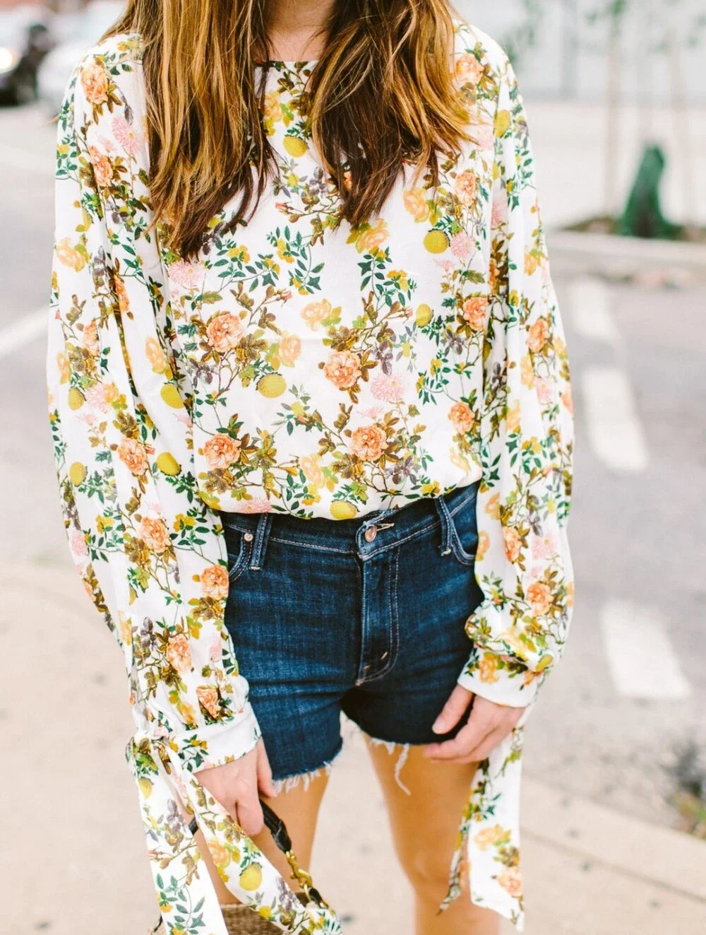 NWT Banana Republic Lemon Botanical Floral Puff Sleeve Tie-Cuff Peasant Blouse
